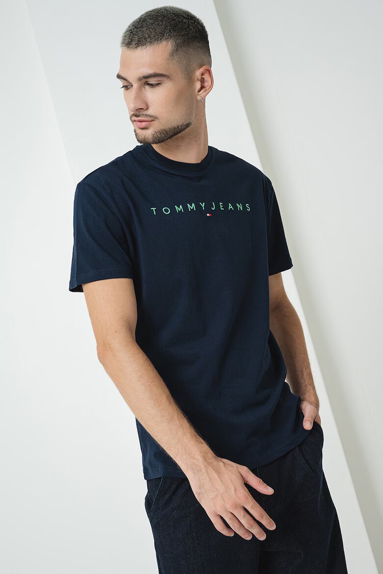 Tommy Jeans Памучна тениска с бродирано лого Зелен/Тъмносин