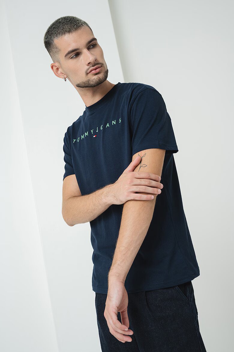 Tommy Jeans Памучна тениска с бродирано лого Зелен/Тъмносин