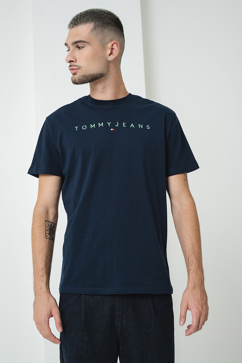 Tommy Jeans Памучна тениска с бродирано лого Зелен/Тъмносин