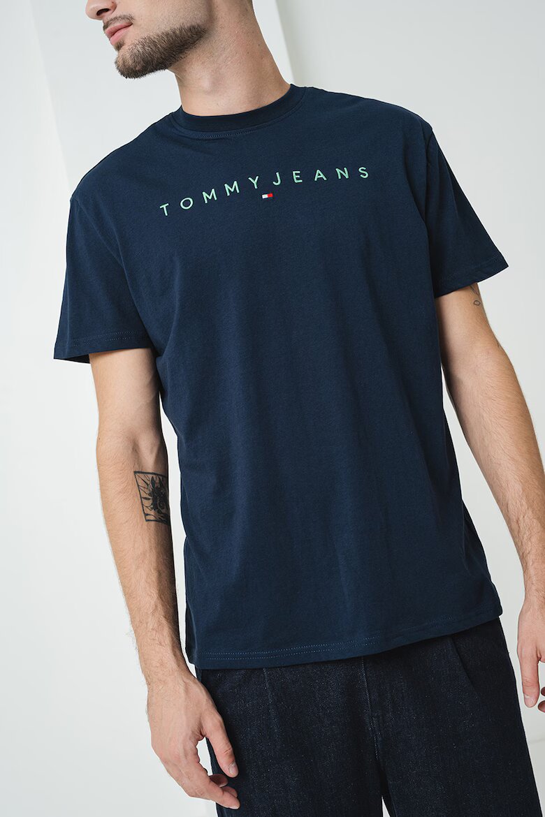 Tommy Jeans Памучна тениска с бродирано лого Зелен/Тъмносин