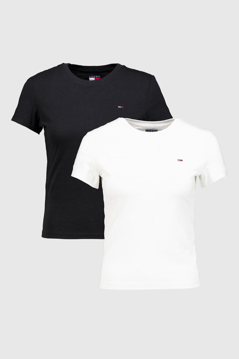 Tommy Jeans Памучна тениска с овално деколте - 2 броя Бял/Черен