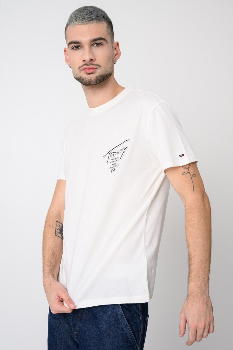 Tommy Jeans Памучна тениска Signature с лого Бял