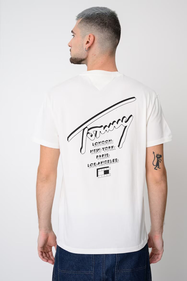 Tommy Jeans Памучна тениска Signature с лого Бял