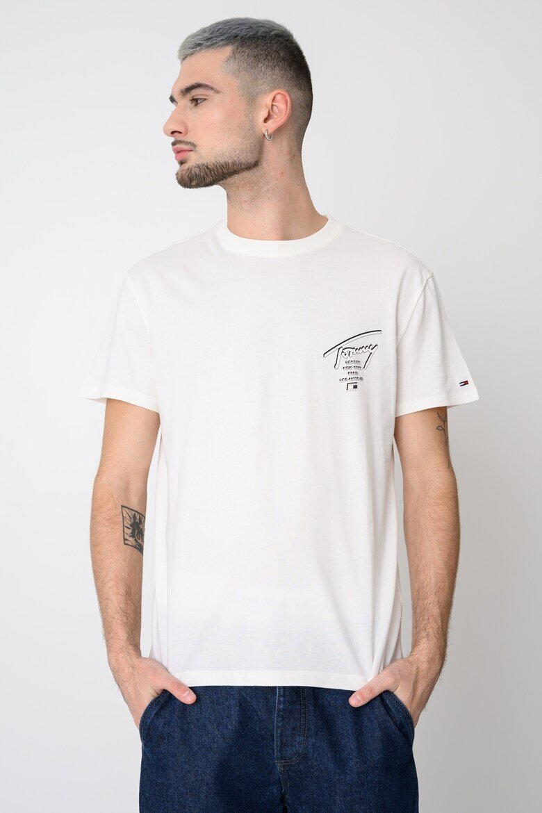 Tommy Jeans Памучна тениска Signature с лого Бял