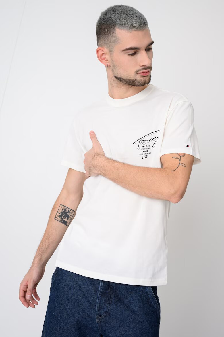 Tommy Jeans Памучна тениска Signature с лого Бял