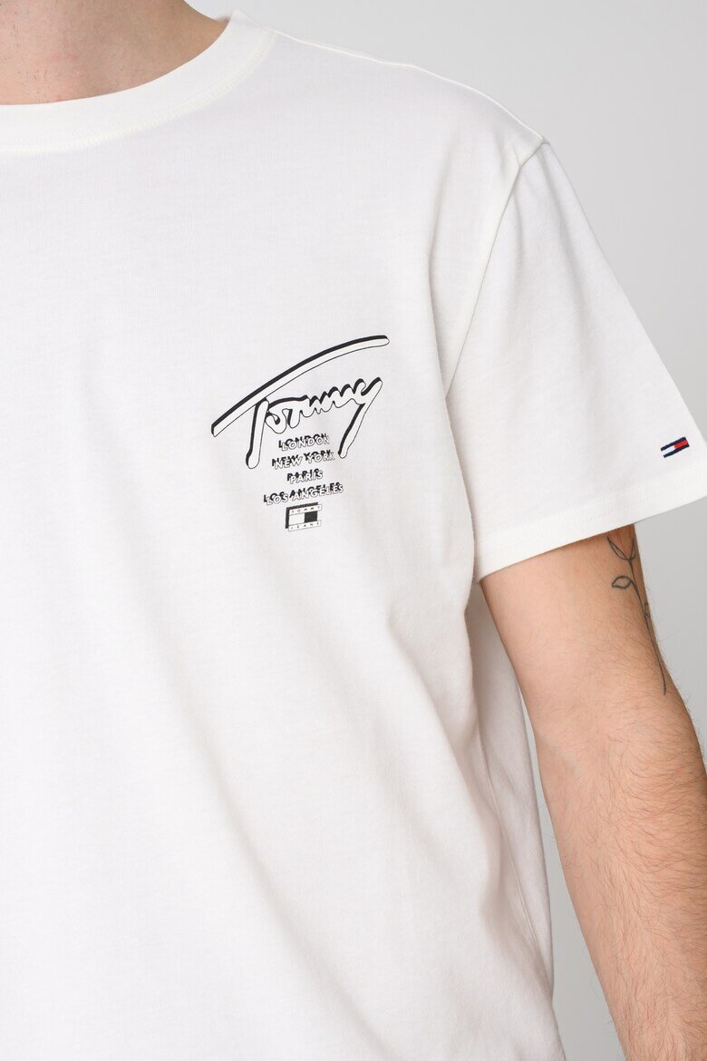 Tommy Jeans Памучна тениска Signature с лого Бял