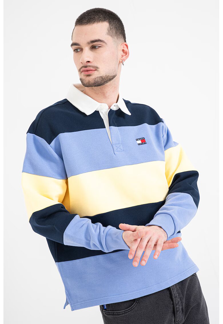 Tommy Jeans Раирана блуза с яка - - - Сламеножълт/Син