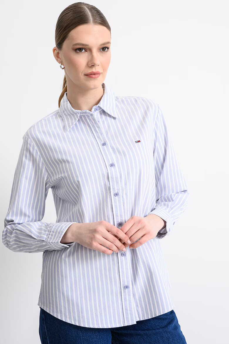 Tommy Jeans Раирана риза от органичен памук Бял/Прашен люляк