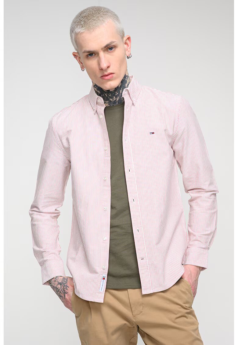 Tommy Jeans Раирана слим риза - Бял/Розово