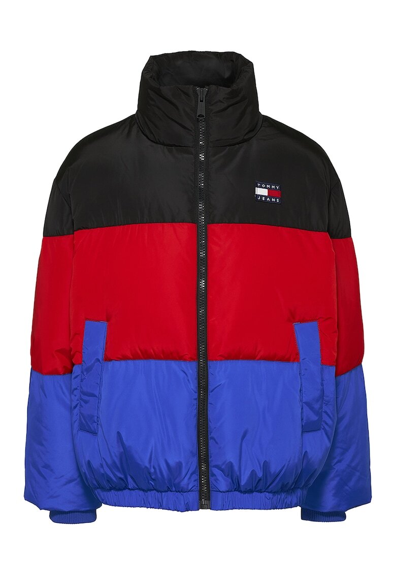 Tommy Jeans Раирано зимно яке - Червен/Черен/Син