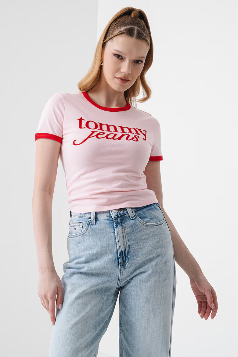 Tommy Jeans Слим къса тениска с лого Пастелнорозов/Аленочервен
