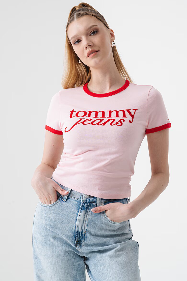 Tommy Jeans Слим къса тениска с лого Пастелнорозов/Аленочервен