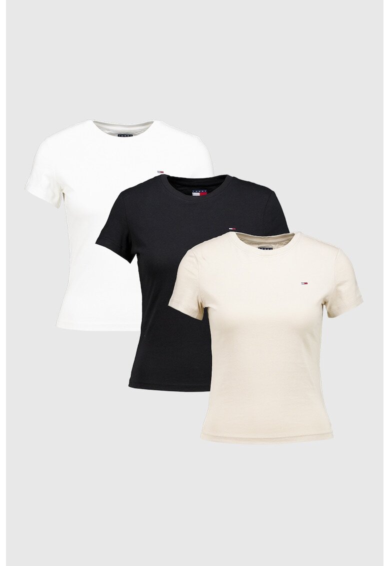 Tommy Jeans Слим памучна тениска - 3 части - Бял/Черен/Бежов