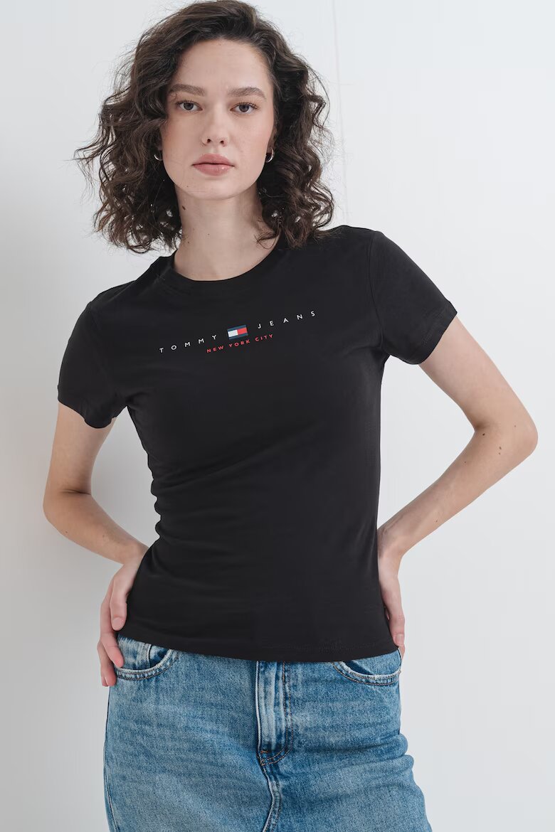 Tommy Jeans Слим памучна тениска Червен/Бял/Черен