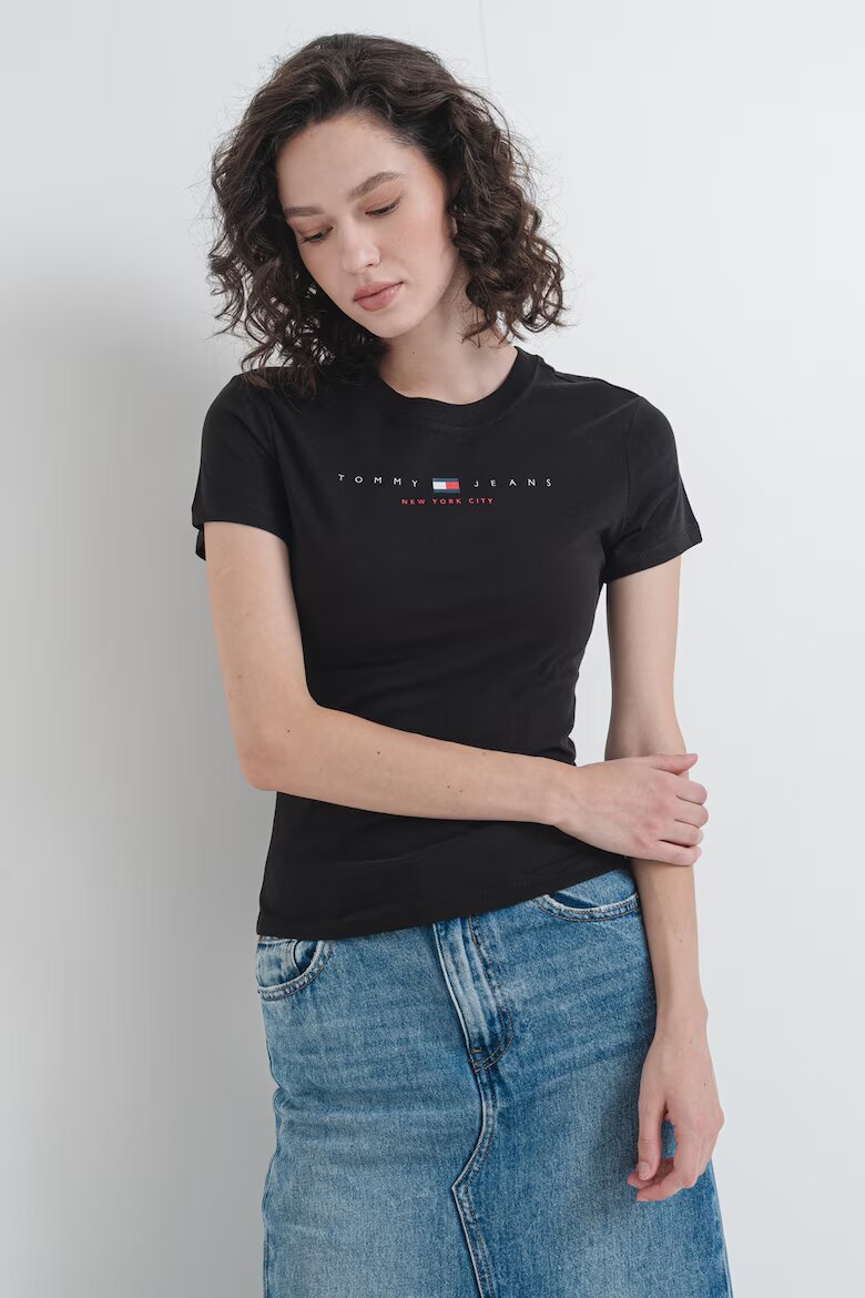 Tommy Jeans Слим памучна тениска Червен/Бял/Черен
