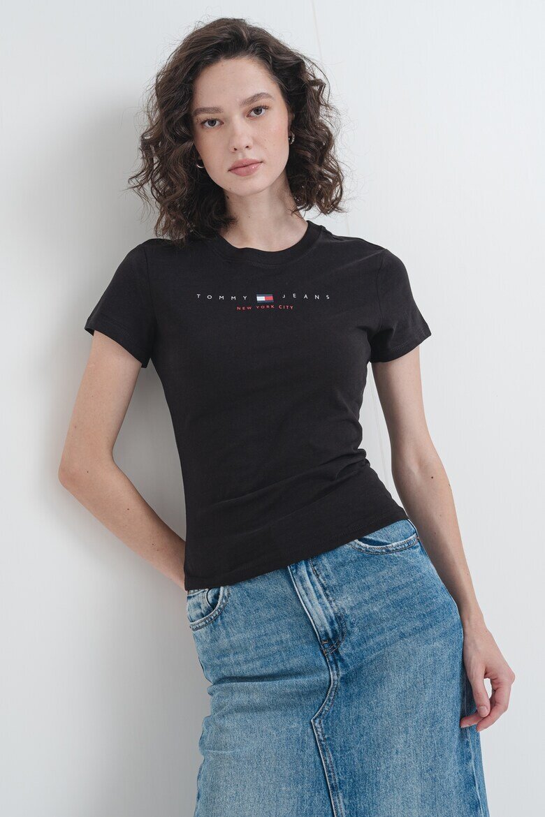 Tommy Jeans Слим памучна тениска Червен/Бял/Черен