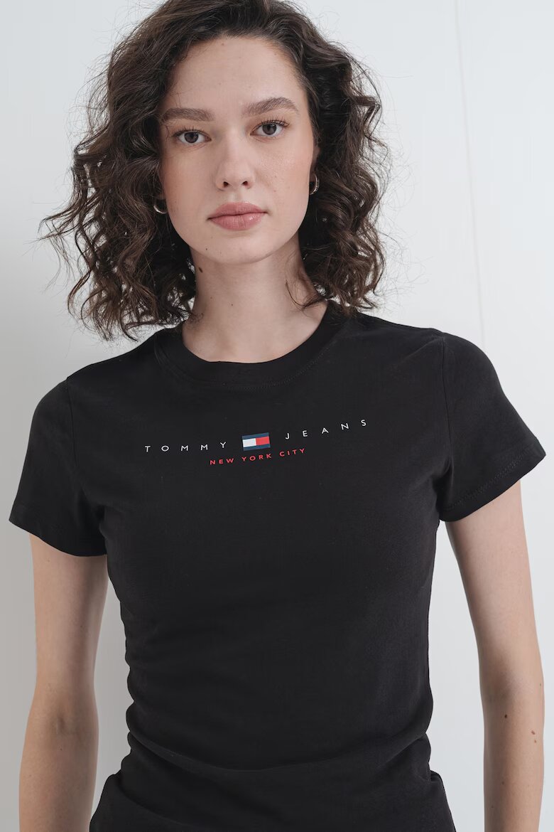 Tommy Jeans Слим памучна тениска Червен/Бял/Черен