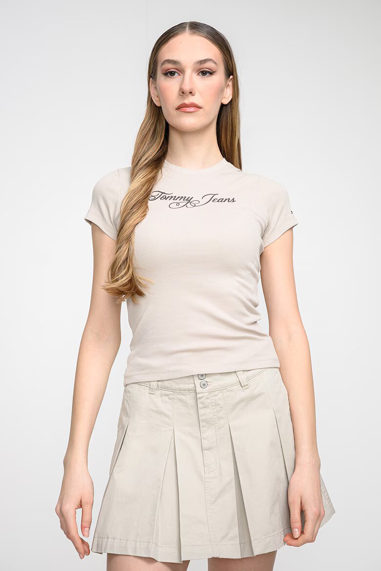 Tommy Jeans Слим тениска с лого Бежов