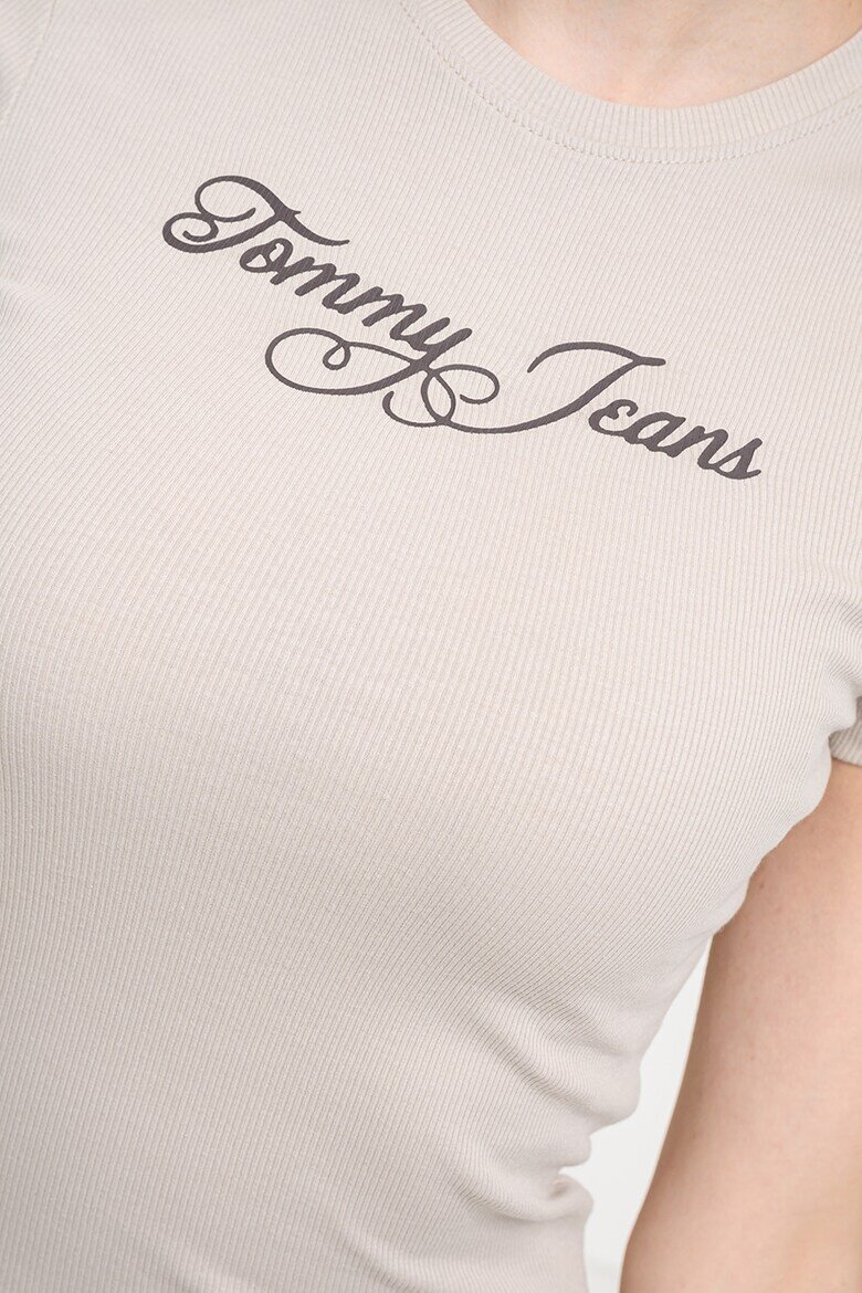 Tommy Jeans Слим тениска с лого Бежов