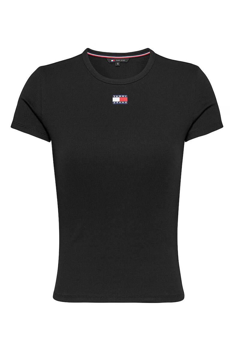 Tommy Jeans Слим тениска с рипс Черен