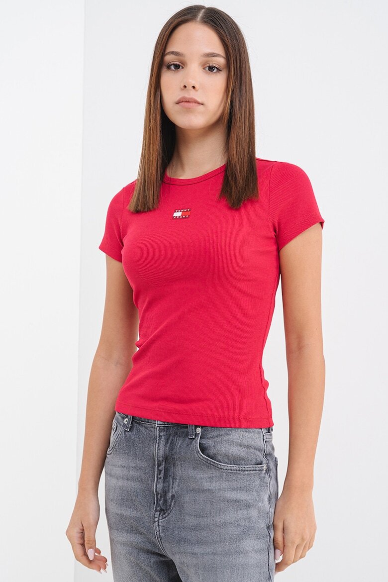 Tommy Jeans Слим тениска с рипс Малина/Розово