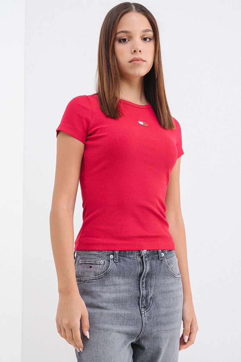 Tommy Jeans Слим тениска с рипс Малина/Розово