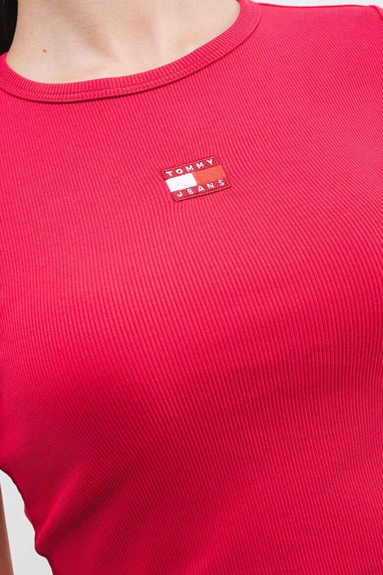 Tommy Jeans Слим тениска с рипс Малина/Розово