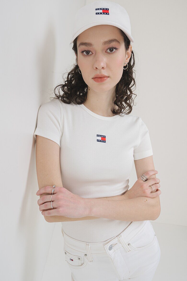 Tommy Jeans Слим тениска с рипс Мръснобял