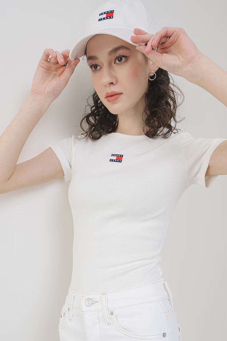 Tommy Jeans Слим тениска с рипс Мръснобял