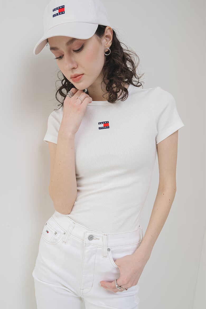 Tommy Jeans Слим тениска с рипс Мръснобял