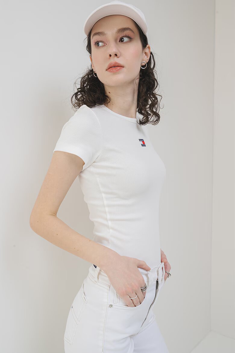 Tommy Jeans Слим тениска с рипс Мръснобял