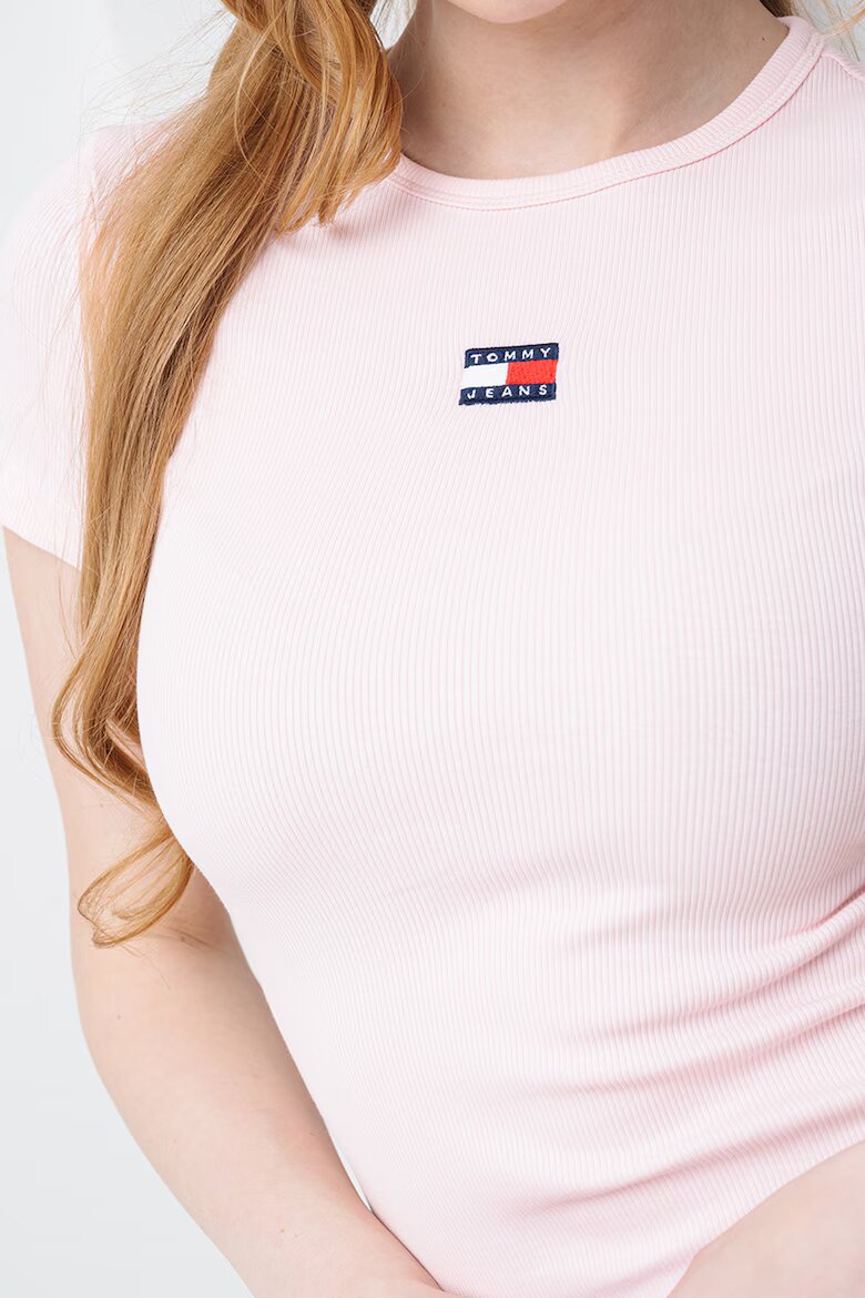 Tommy Jeans Слим тениска с рипс Светлорозов