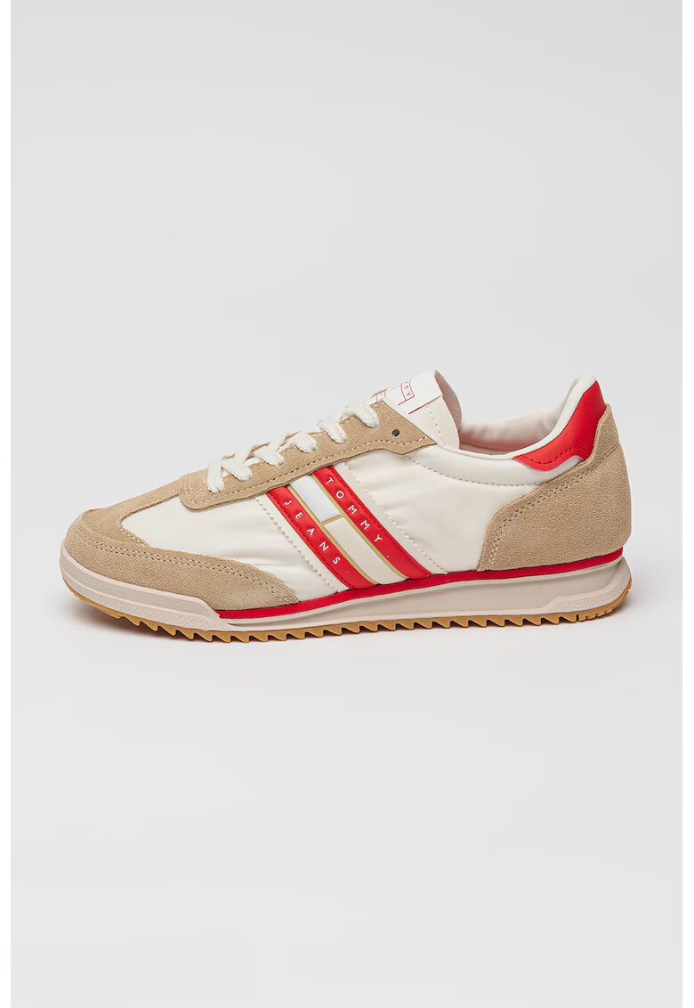 Tommy Jeans Спортни обувки Retro Runner с велур - Аленочервен/Светло бежово