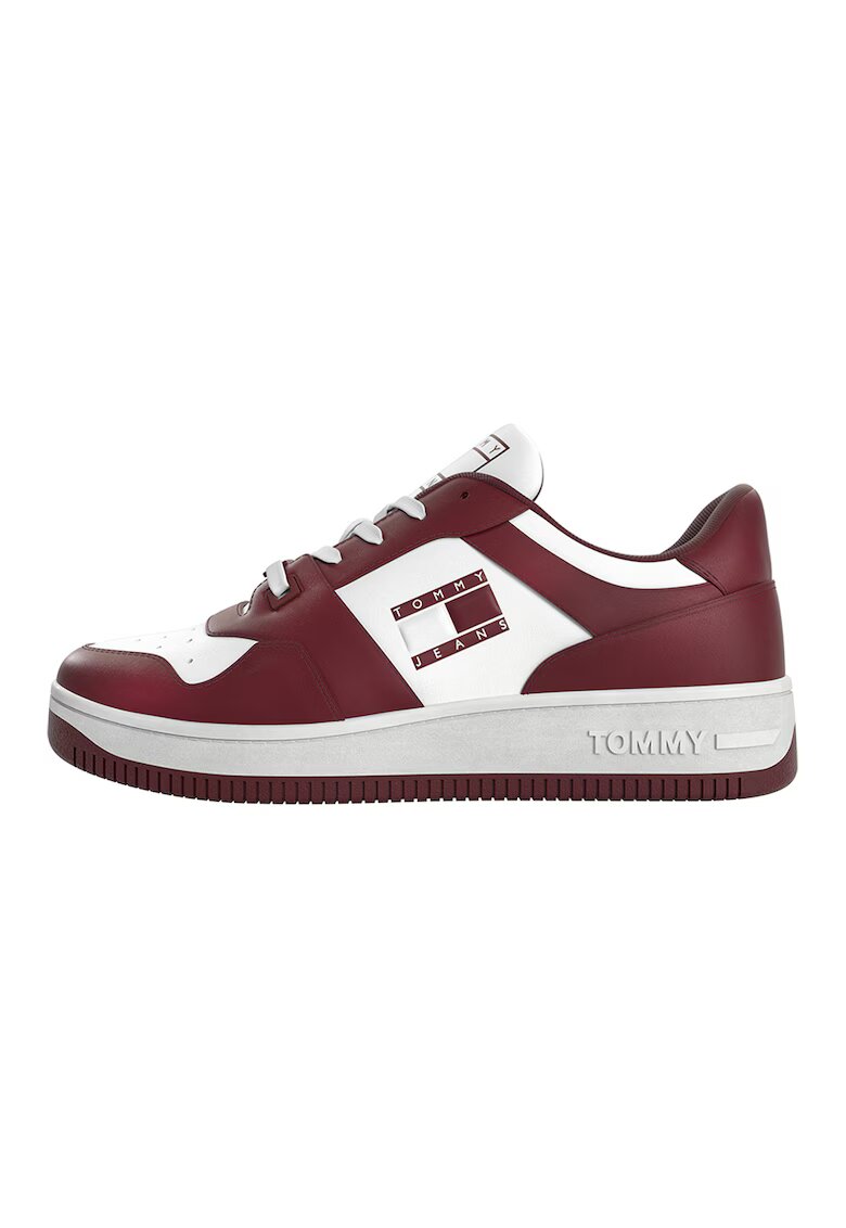Tommy Jeans Спортни обувки с кожа - Бял/Бордо