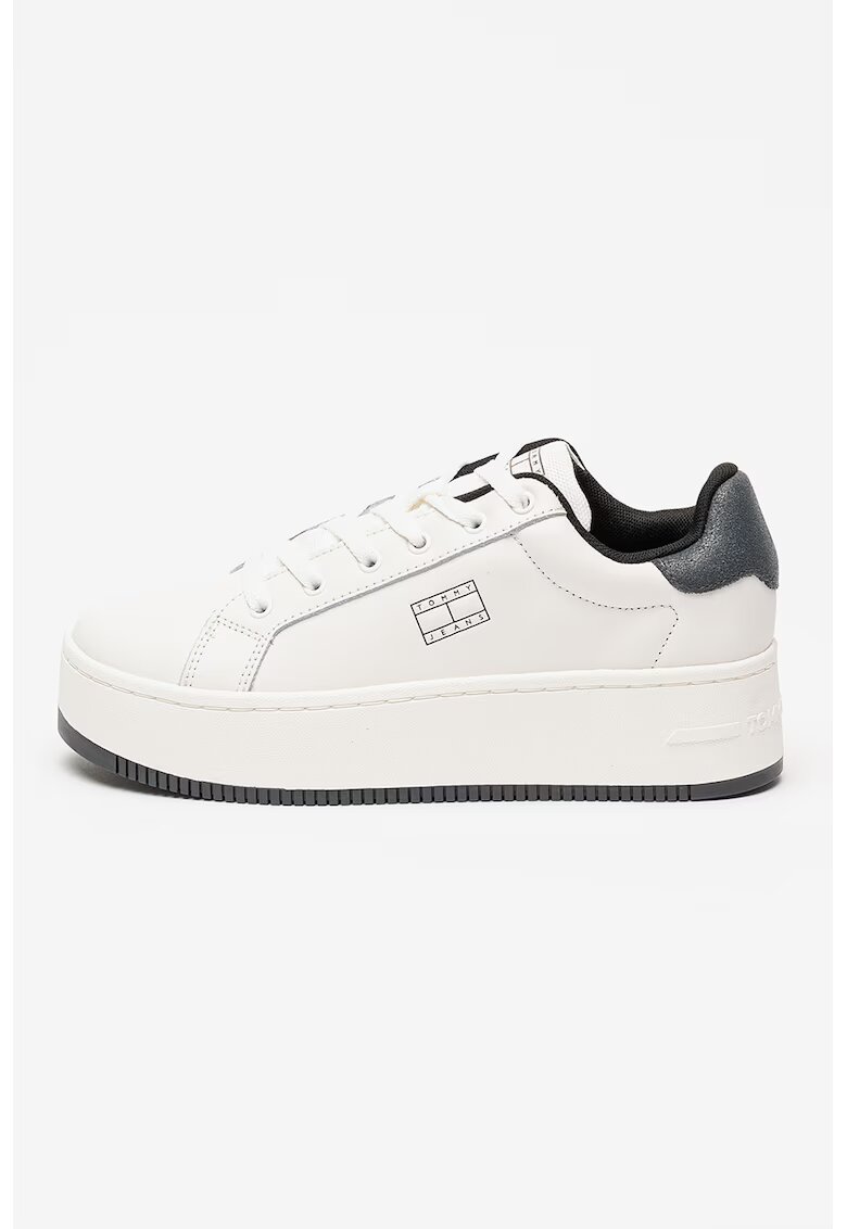 Tommy Jeans Спортни обувки с равна платформа и кожа - Въглен сиво/Бял