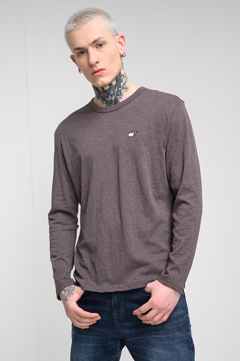 Tommy Jeans Стандартна блуза с пришито лого Кафяв меланж