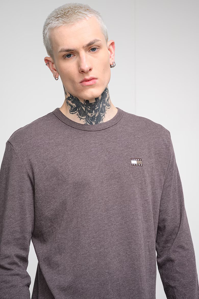 Tommy Jeans Стандартна блуза с пришито лого Кафяв меланж