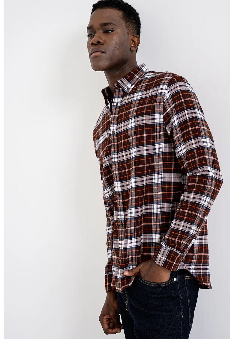 Tommy Jeans Стандартна риза на каре с яка Oxford - Бял/Кафяв