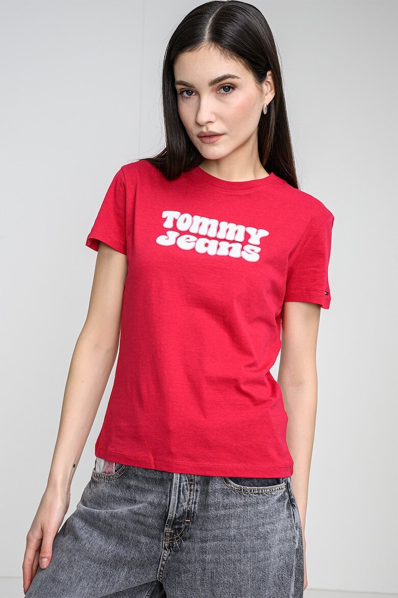 Tommy Jeans Стандартна тениска с лого Тъмнорозов