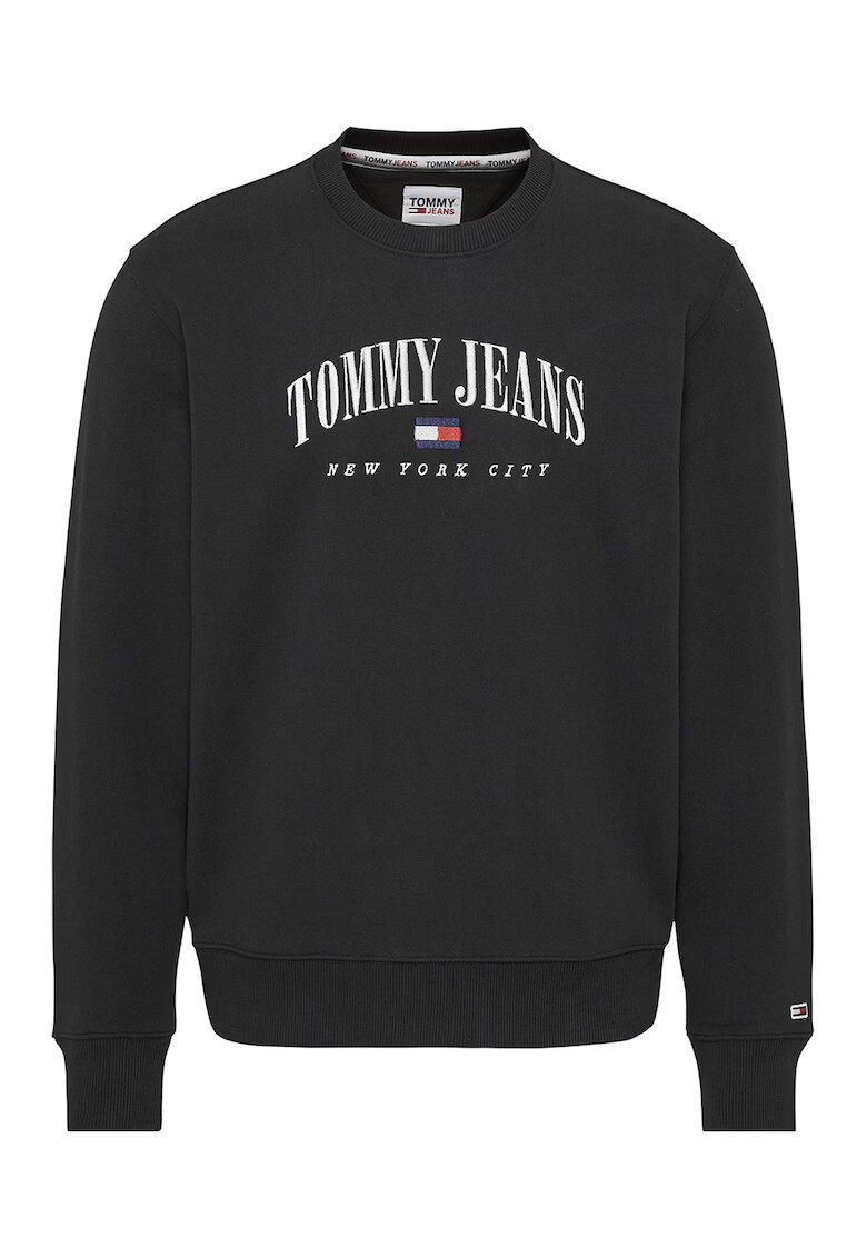 Tommy Jeans Суитшърт с овално деколте и бродирано лого - Бял/Черен