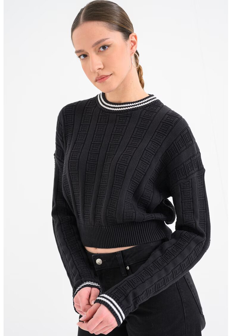 Tommy Jeans Свободен пуловер с релеф - Черен