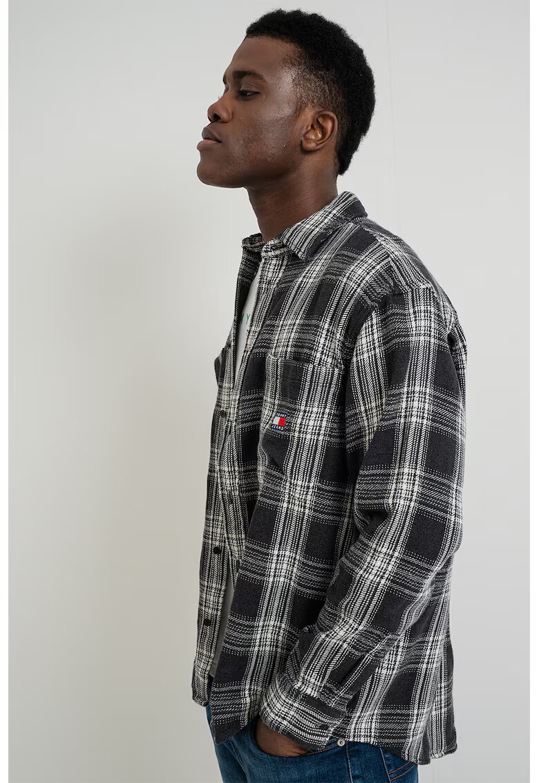 Tommy Jeans Свободна риза на каре - Бял/Избеляло черно