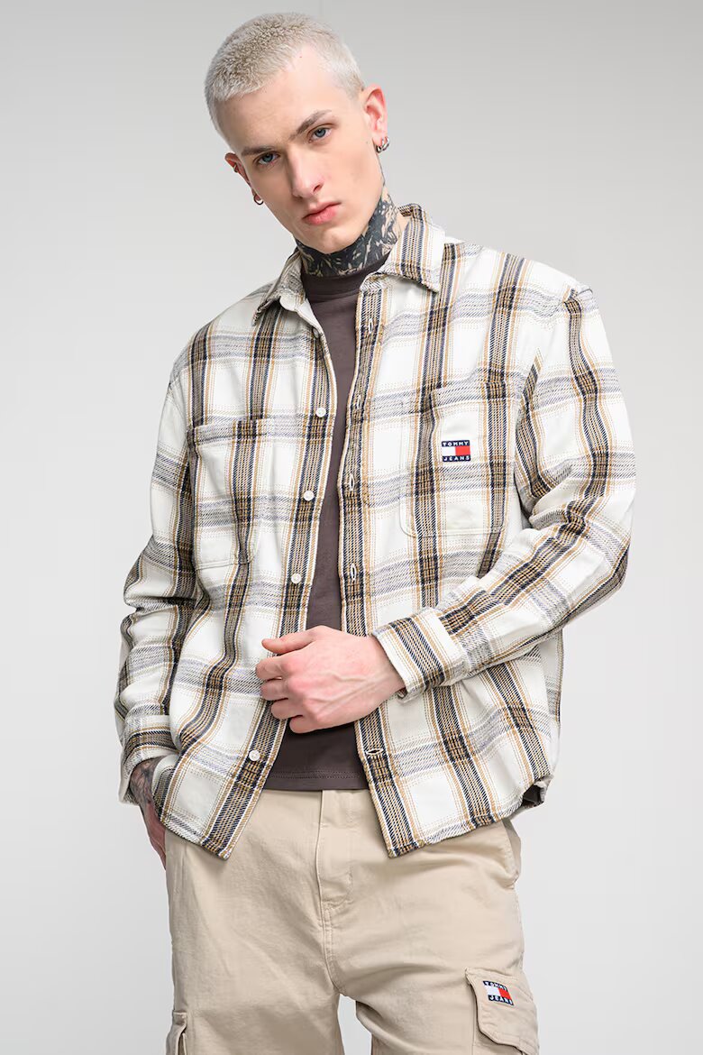 Tommy Jeans Свободна риза на каре Зелен/Черен/Крем