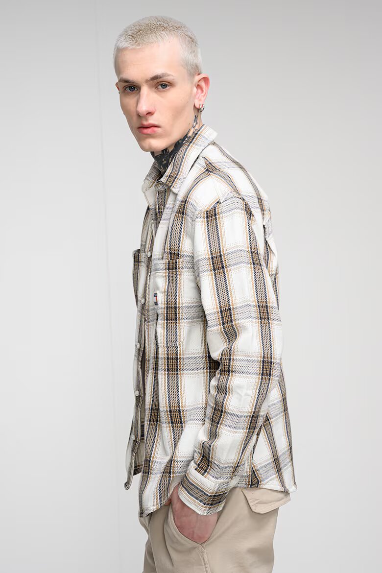 Tommy Jeans Свободна риза на каре Зелен/Черен/Крем