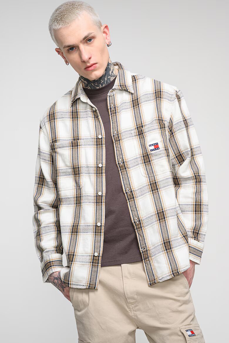 Tommy Jeans Свободна риза на каре Зелен/Черен/Крем