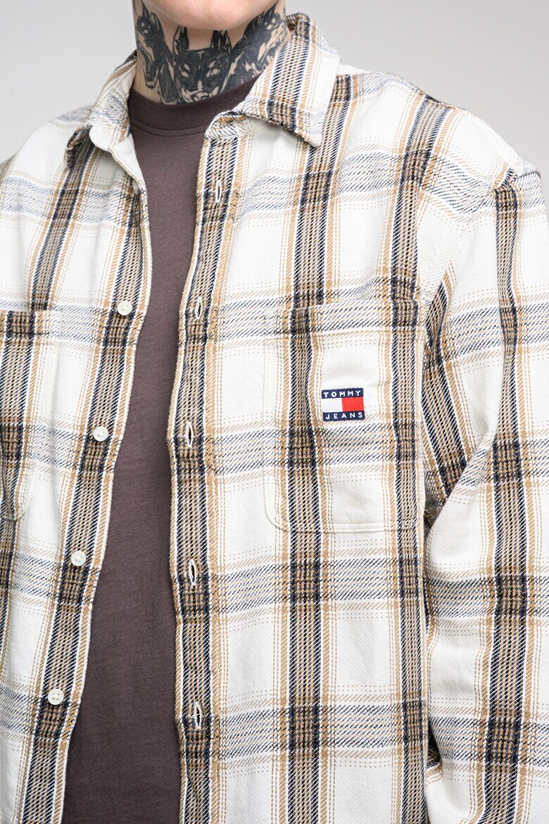 Tommy Jeans Свободна риза на каре Зелен/Черен/Крем