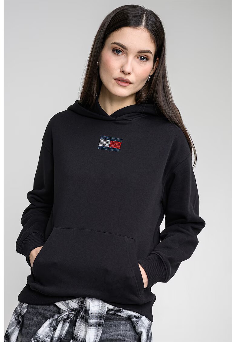 Tommy Jeans Свободно худи с джоб кенгуру - Черен