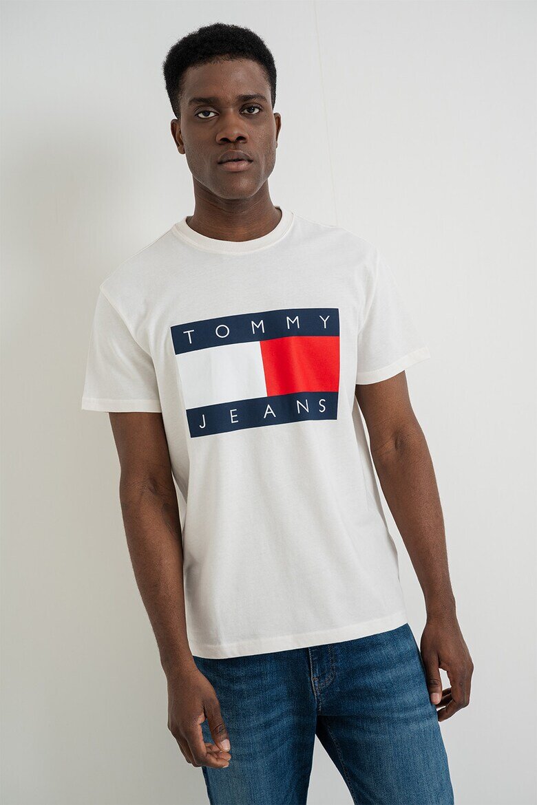 Tommy Jeans Тениска с овално деколте и лого Червен/Бял/Тъмносин