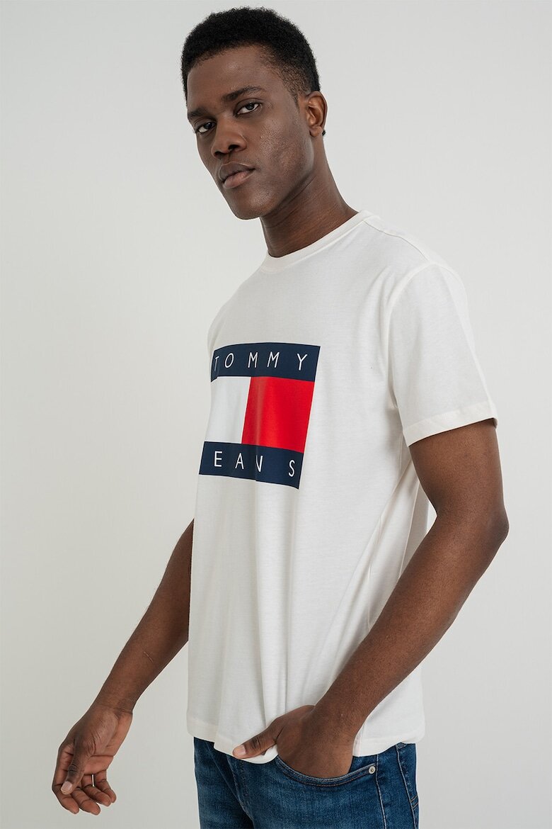 Tommy Jeans Тениска с овално деколте и лого Червен/Бял/Тъмносин