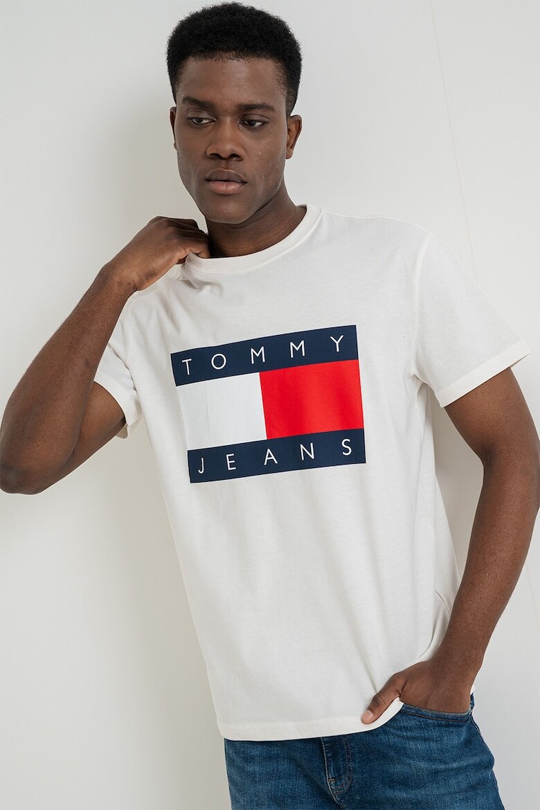 Tommy Jeans Тениска с овално деколте и лого Червен/Бял/Тъмносин